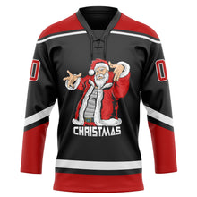 Load image into Gallery viewer, Custom Black Red-White Christmas Santa Claus 3D Hockey Lace Neck Jersey
