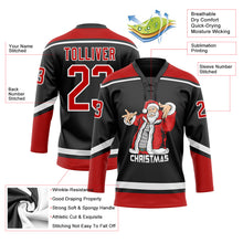 Load image into Gallery viewer, Custom Black Red-White Christmas Santa Claus 3D Hockey Lace Neck Jersey