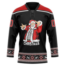 Load image into Gallery viewer, Custom Black Red-White Christmas Santa Claus 3D Hockey Lace Neck Jersey