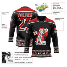 Load image into Gallery viewer, Custom Black Red-White Christmas Santa Claus 3D Hockey Lace Neck Jersey