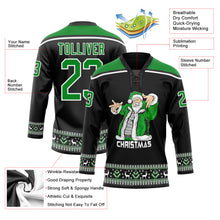 Load image into Gallery viewer, Custom Black Grass Green-White Christmas Santa Claus 3D Hockey Lace Neck Jersey