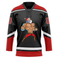 Load image into Gallery viewer, Custom Black Red-White Christmas Santa Claus 3D Hockey Lace Neck Jersey