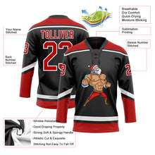 Load image into Gallery viewer, Custom Black Red-White Christmas Santa Claus 3D Hockey Lace Neck Jersey
