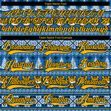 Load image into Gallery viewer, Custom Light Blue Gold-Black Christmas Tree And Tiger 3D Hockey Lace Neck Jersey