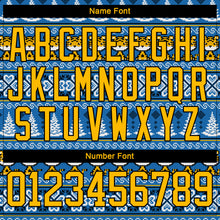 Load image into Gallery viewer, Custom Light Blue Gold-Black Christmas Tree And Tiger 3D Hockey Lace Neck Jersey