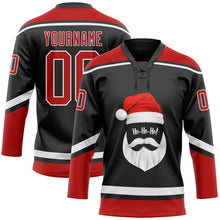 Load image into Gallery viewer, Custom Black Red-White Christmas Santa Claus 3D Hockey Lace Neck Jersey