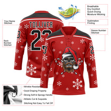 Load image into Gallery viewer, Custom Red Black-White Christmas Dog Wearing Santa Claus Costume 3D Hockey Lace Neck Jersey