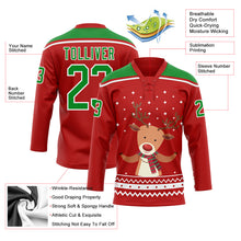 Load image into Gallery viewer, Custom Red Grass Green-White Christmas Reindeer 3D Hockey Lace Neck Jersey