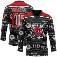 Load image into Gallery viewer, Custom Black Red-White Christmas Santa Claus 3D Hockey Lace Neck Jersey