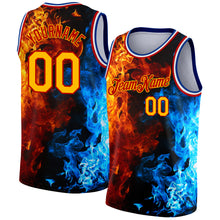 Load image into Gallery viewer, Custom Red Gold-Royal 3D Pattern Design Flame Authentic Basketball Jersey