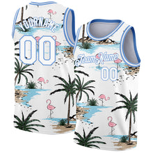 Load image into Gallery viewer, Custom White Light Blue 3D Pattern Tropical Hawaii Palm Trees Authentic Basketball Jersey
