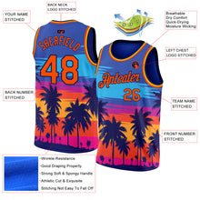 Load image into Gallery viewer, Custom Royal Orange-Navy 3D Pattern Tropical Hawaii Palm Trees Authentic Basketball Jersey