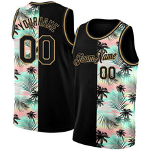 Load image into Gallery viewer, Custom Black Old Gold 3D Pattern Tropical Hawaii Palm Trees Authentic Basketball Jersey
