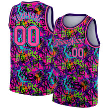 Load image into Gallery viewer, Custom Graffiti Pattern Pink Black-Lakes Blue 3D Grunge Art Authentic Basketball Jersey