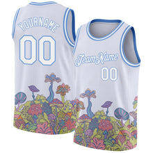 Load image into Gallery viewer, Custom White Light Blue 3D Pattern Design Colorful Flowers And Mushrooms Psychedelic Hallucination Authentic Basketball Jersey