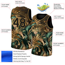 Load image into Gallery viewer, Custom Black Old Gold 3D Pattern Tropical Hawaii Palm Leaves Authentic Basketball Jersey