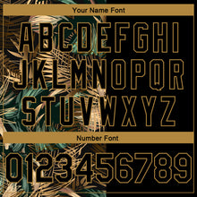 Load image into Gallery viewer, Custom Black Old Gold 3D Pattern Tropical Hawaii Palm Leaves Authentic Basketball Jersey
