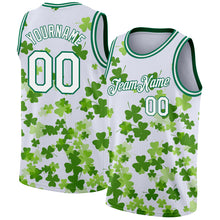 Load image into Gallery viewer, Custom White Kelly Green 3D Pattern Design St. Patrick's Day Authentic Basketball Jersey