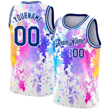 Load image into Gallery viewer, Custom White Royal 3D Pattern Design Watercolor Splash Authentic Basketball Jersey