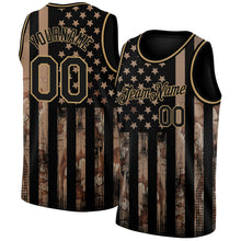 Load image into Gallery viewer, Custom Camo Black-Old Gold 3D American Flag Fashion Authentic Salute To Service Basketball Jersey