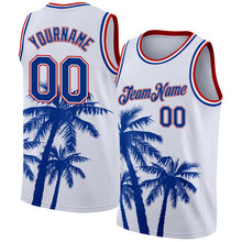 Load image into Gallery viewer, Custom White Royal-Red 3D Pattern Tropical Hawaii Coconut Trees Authentic Basketball Jersey