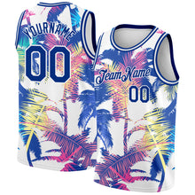 Load image into Gallery viewer, Custom White Royal 3D Pattern Tropical Hawaii Palm Trees Authentic Basketball Jersey
