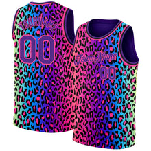 Load image into Gallery viewer, Custom Purple Pink-Black 3D Pattern Design Leopard Print Authentic Basketball Jersey