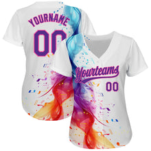 Load image into Gallery viewer, Custom White Purple-Pink 3D Pattern Design Music Festival Colorful Musical Notes Authentic Baseball Jersey