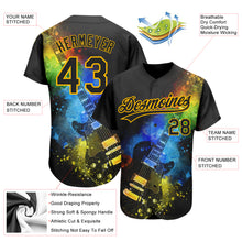 Load image into Gallery viewer, Custom Black Gold 3D Pattern Design Music Festival Guitar With Psychedelic Colors Authentic Baseball Jersey