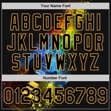 Load image into Gallery viewer, Custom Black Gold 3D Pattern Design Music Festival Guitar With Psychedelic Colors Authentic Baseball Jersey