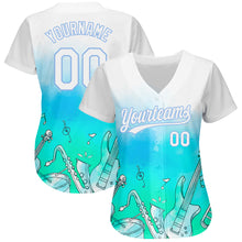 Load image into Gallery viewer, Custom White Light Blue 3D Pattern Design Music Festival Musical Instruments Authentic Baseball Jersey