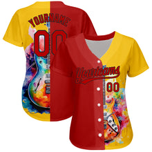 Load image into Gallery viewer, Custom Yellow Red-Black 3D Pattern Design Music Festival Watercolor Guitar Authentic Baseball Jersey
