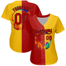 Load image into Gallery viewer, Custom Yellow Red-Black 3D Pattern Design Music Festival Watercolor Headphone With Musical Notes Authentic Baseball Jersey