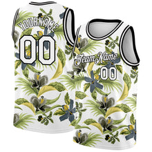 Load image into Gallery viewer, Custom White Black 3D Pattern Tropical Hawaii Plant And Flower Authentic Basketball Jersey