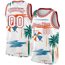 Load image into Gallery viewer, Custom White Red 3D Pattern Tropical Beach Hawaii Palm Trees Authentic Basketball Jersey