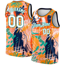 Load image into Gallery viewer, Custom Orange White-Teal 3D Pattern Abstract Hawaii Plant Graffiti Grunge Art Authentic Basketball Jersey