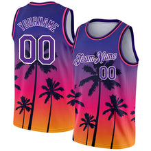 Load image into Gallery viewer, Custom Purple White 3D Pattern Tropical Hawaii Trees Authentic Basketball Jersey