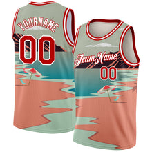 Load image into Gallery viewer, Custom Teal Red-White 3D Pattern Tropical Beach Hawaii Palm Trees Authentic Basketball Jersey