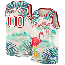 Load image into Gallery viewer, Custom White Red 3D Pattern Tropical Hawaii Leaves And Flamingo Authentic Basketball Jersey