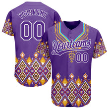 Load image into Gallery viewer, Custom Purple White 3D Pattern Design Traditional African Ethnic Style Authentic Baseball Jersey