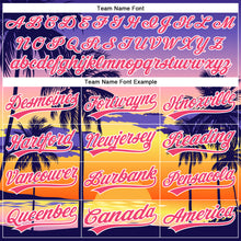 Load image into Gallery viewer, Custom Purple Neon Pink-White 3D Pattern Design Hawaii Palm Trees And Beach Sunrise Authentic Baseball Jersey