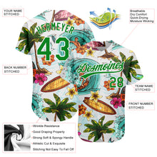 Load image into Gallery viewer, Custom White Grass Green 3D Pattern Design Hawaii Palm Trees And Beach Surfing Authentic Baseball Jersey