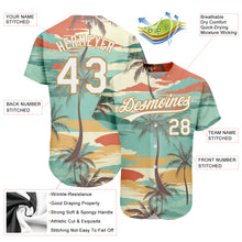Load image into Gallery viewer, Custom Aqua White-Old Gold 3D Pattern Design Cartoon Hawaii Palm Trees Authentic Baseball Jersey