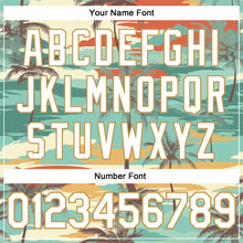 Load image into Gallery viewer, Custom Aqua White-Old Gold 3D Pattern Design Cartoon Hawaii Palm Trees Authentic Baseball Jersey