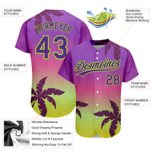 Load image into Gallery viewer, Custom Purple Neon Green 3D Pattern Design Hawaii Palm Trees Authentic Baseball Jersey