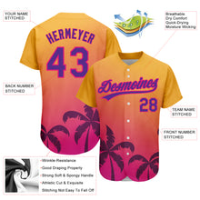 Load image into Gallery viewer, Custom Gold Purple-Hot Pink 3D Pattern Design Hawaii Palm Trees Authentic Baseball Jersey