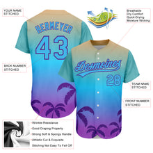 Load image into Gallery viewer, Custom Sky Blue Purple 3D Pattern Design Hawaii Palm Trees Authentic Baseball Jersey