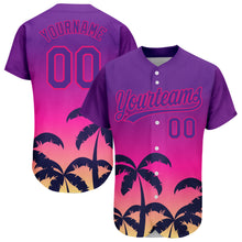 Load image into Gallery viewer, Custom Purple Hot Pink 3D Pattern Design Hawaii Palm Trees Authentic Baseball Jersey