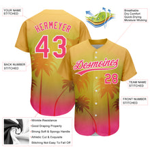 Load image into Gallery viewer, Custom Gold Neon Pink-White 3D Pattern Design Hawaii Palm Trees Authentic Baseball Jersey