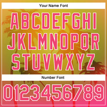 Load image into Gallery viewer, Custom Gold Neon Pink-White 3D Pattern Design Hawaii Palm Trees Authentic Baseball Jersey